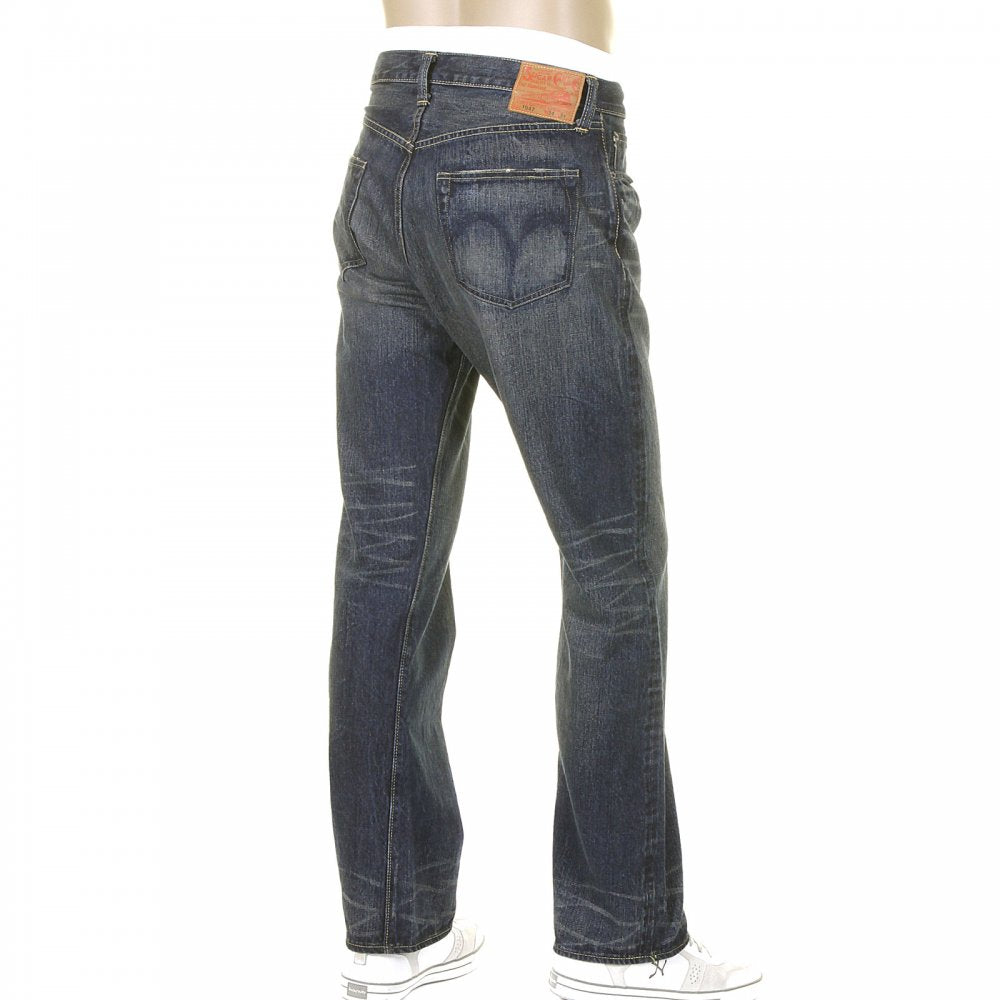 Mens Dark Blue Hard Wash Vintage Cut Japanese Selvedge Denim Jeans SC41947H