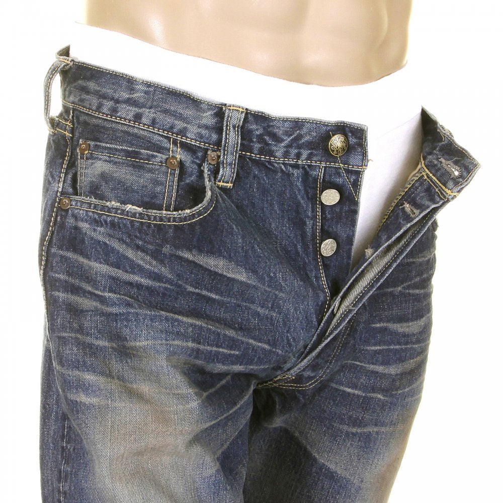 Mens Vintage Cut Union Star Japanese Selvedge Hard Light Wash Denim Jeans SC40065H