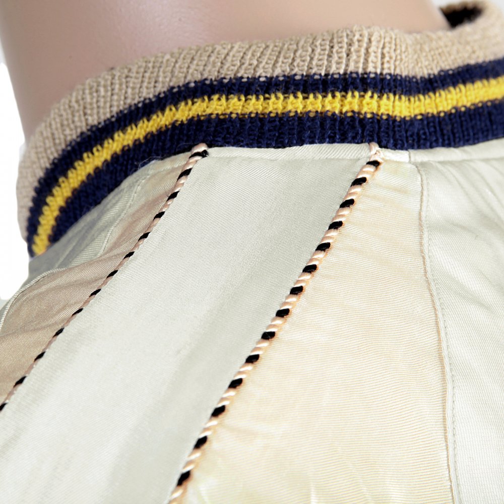 Fully Reversible Silver and Ivory Regular Fit Souvenir Suka Jacket with Embroidered American Eagle for Mens TT13001