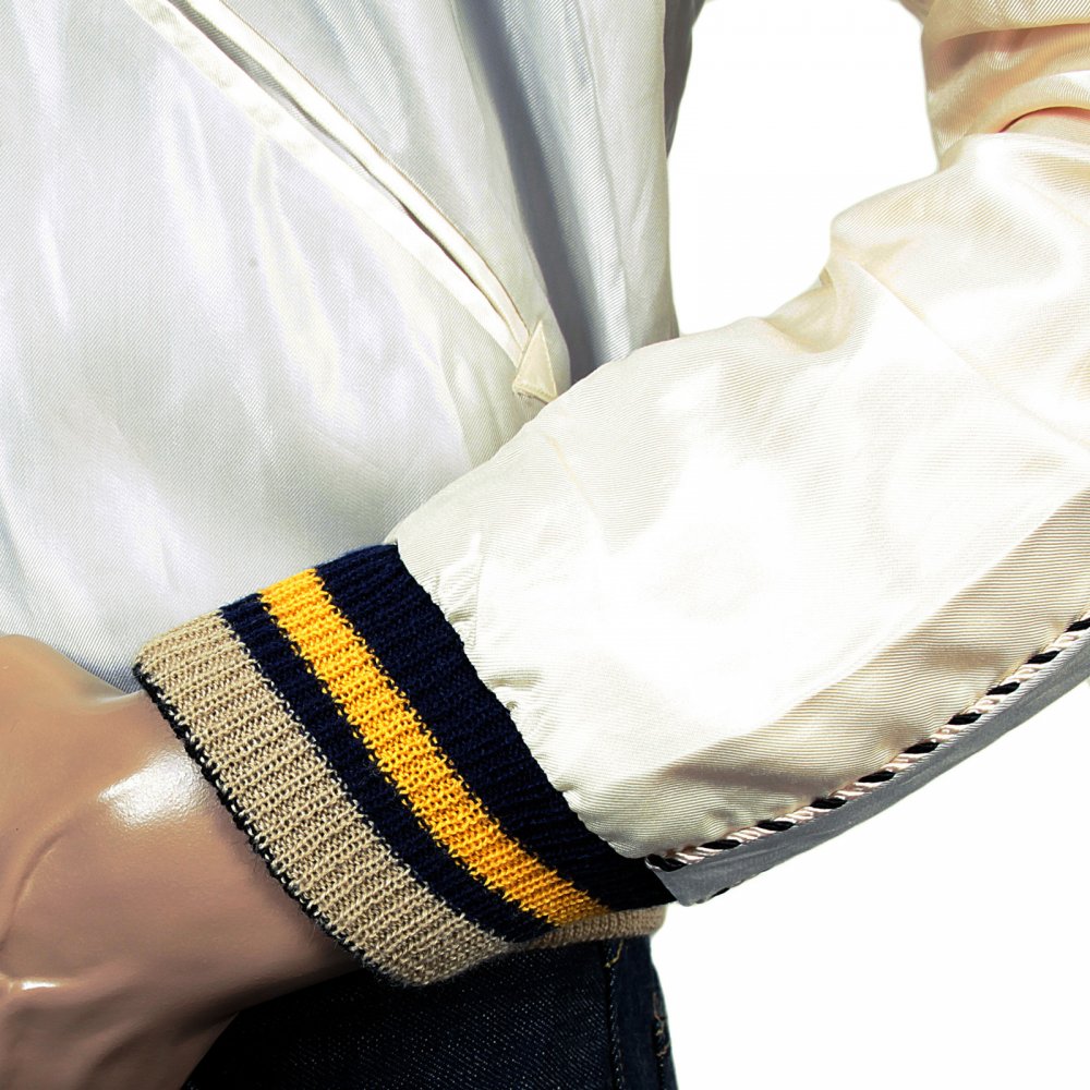 Fully Reversible Silver and Ivory Regular Fit Souvenir Suka Jacket with Embroidered American Eagle for Mens TT13001