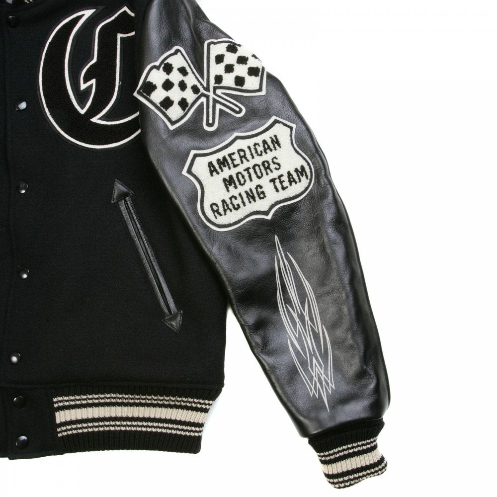 Black Raglan Sleeve Crank Busters Regular Fit Letterman Jacket WV11375