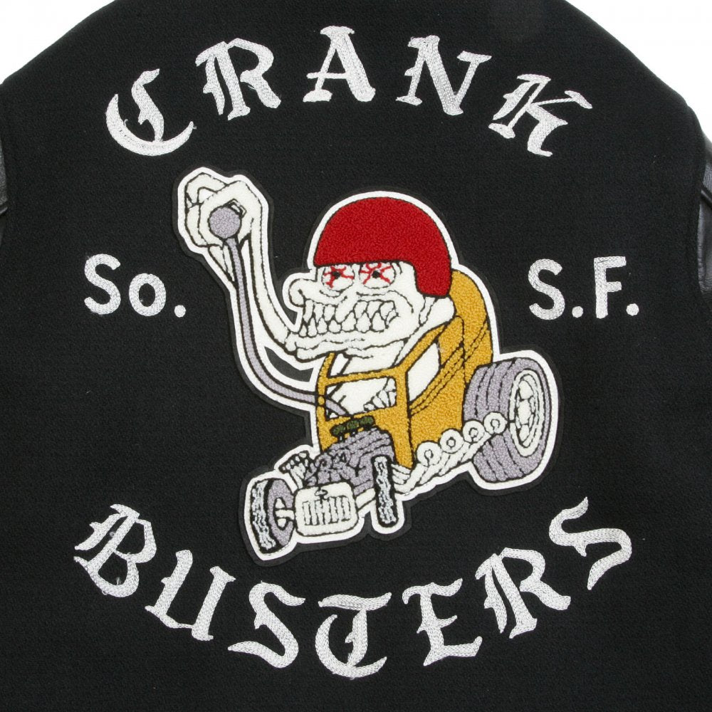 Black Raglan Sleeve Crank Busters Regular Fit Letterman Jacket WV11375