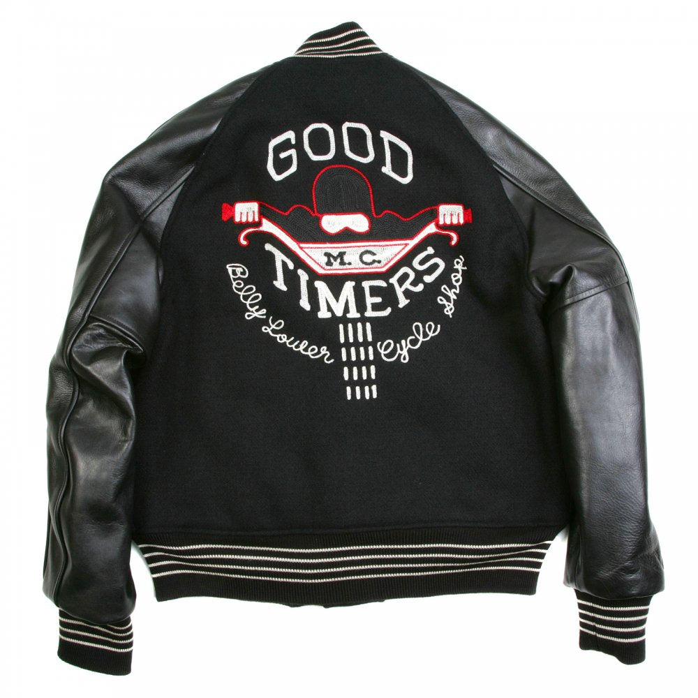 Black Raglan Sleeve Good Timers Regular Fit Letterman Jacket WV11376