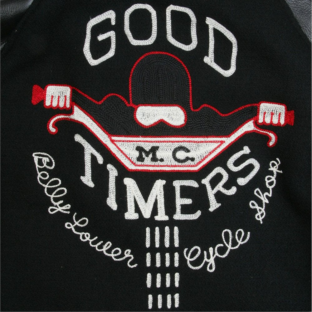 Black Raglan Sleeve Good Timers Regular Fit Letterman Jacket WV11376