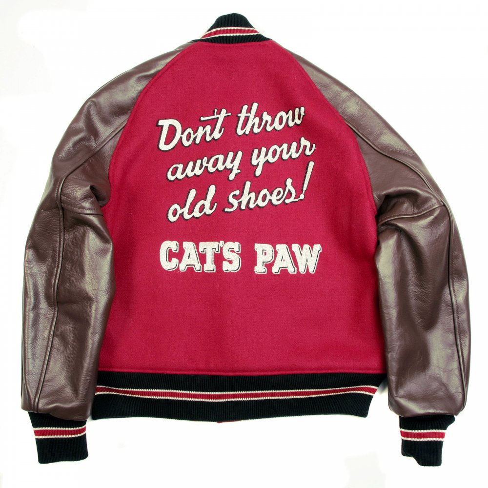 Red and Brown Raglan Sleeve Regular Fit Letterman Jacket for Men WV11376