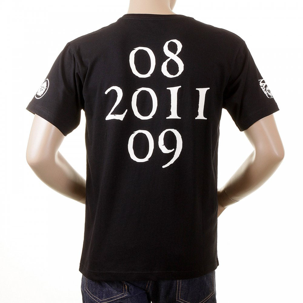 Black Crew Neck Short Sleeve Regular Fit T-Shirt with White Printed Skull and Cross Bones
