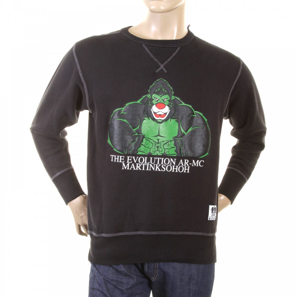 Mens Black Crew Neck Large Fitting Sweat Shirt