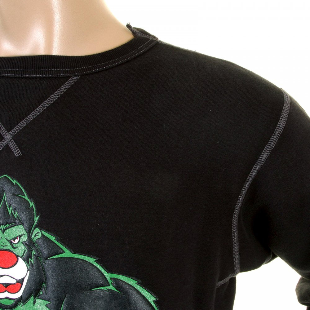 Mens Black Crew Neck Large Fitting Sweat Shirt