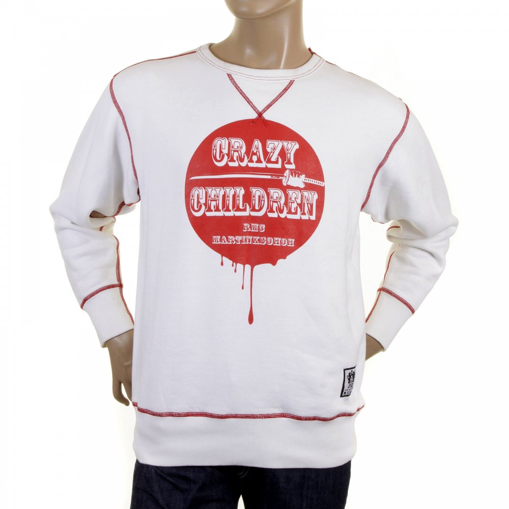 Mens White Crew Neck Large Fitting Sweatshirt