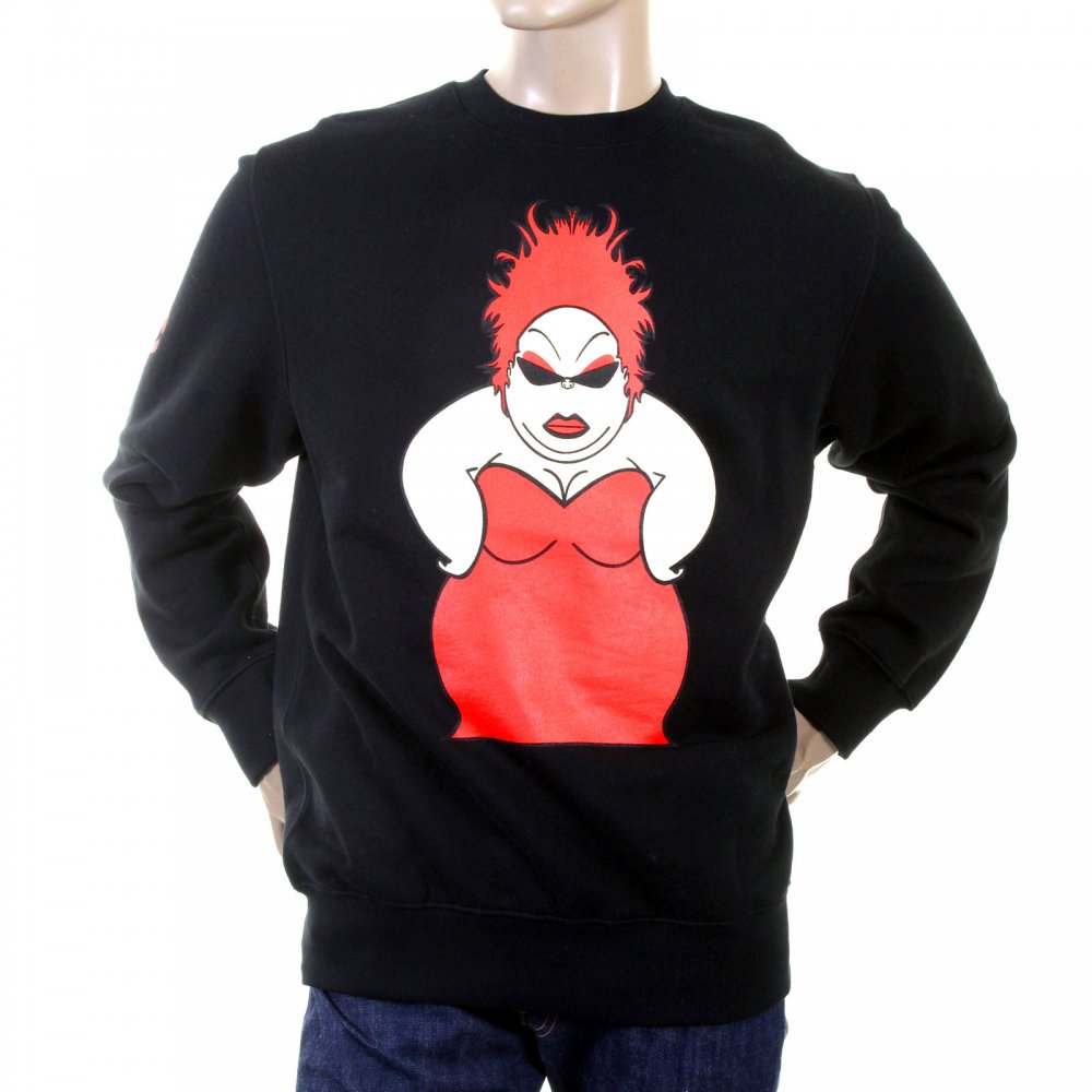 Mens Black Crew Neck Large Fitting Sweat Shirt