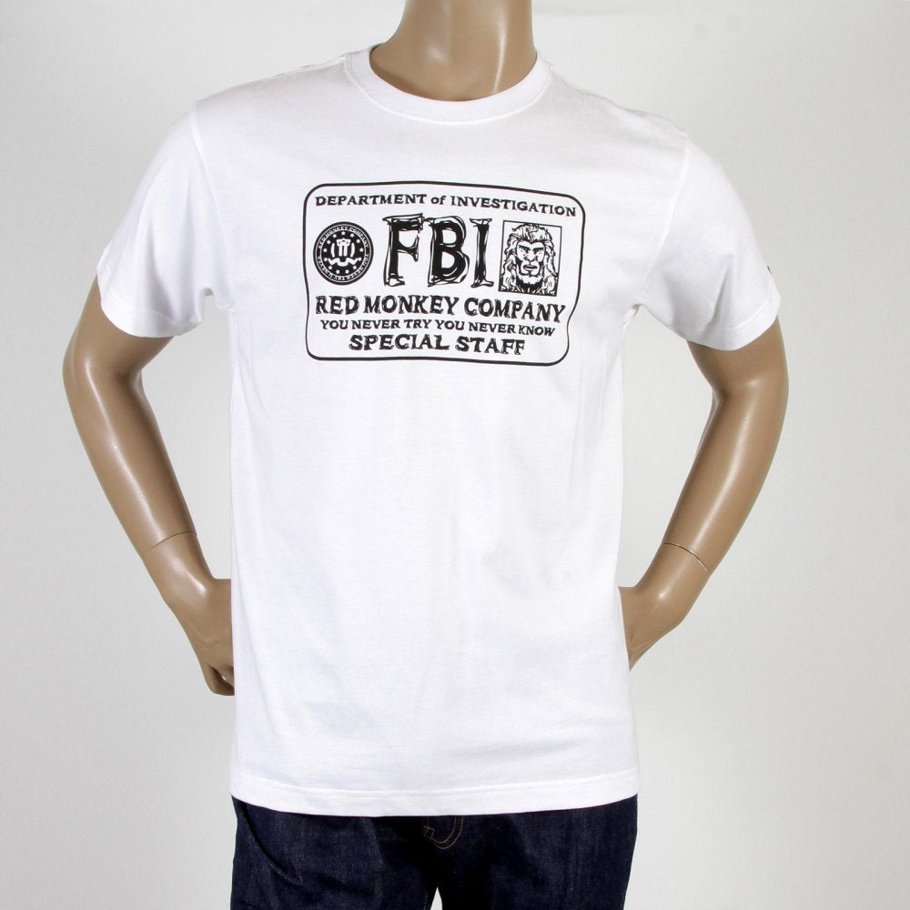 FBI White Crew Neck Short Sleeve Regular Fit T-shirt for Men