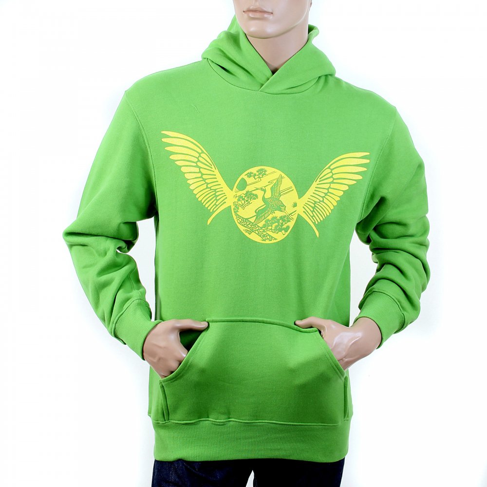 Mens Overhead Large Fitting Hooded Sweatshirt in Lime Green