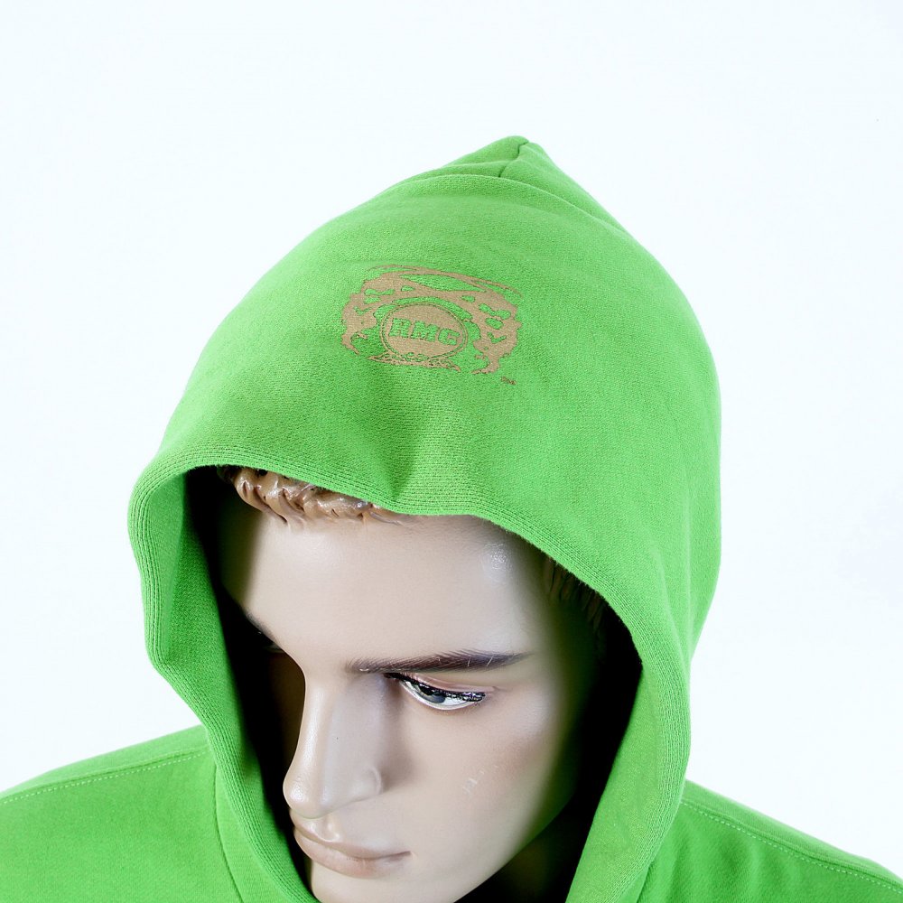 Mens Overhead Large Fitting Hooded Sweatshirt in Lime Green
