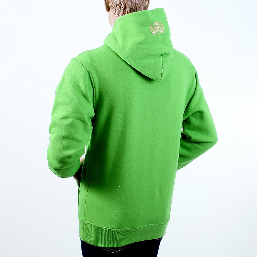Mens Overhead Large Fitting Hooded Sweatshirt in Lime Green