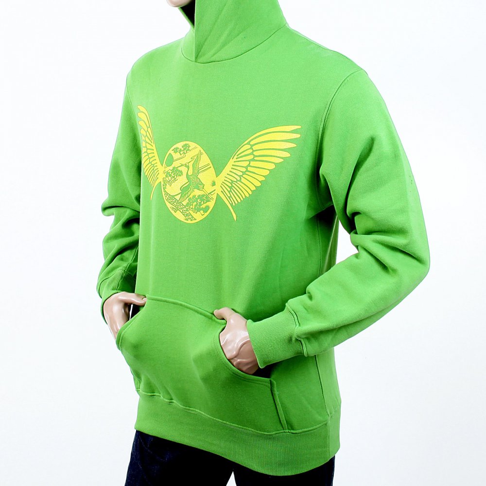 Mens Overhead Large Fitting Hooded Sweatshirt in Lime Green
