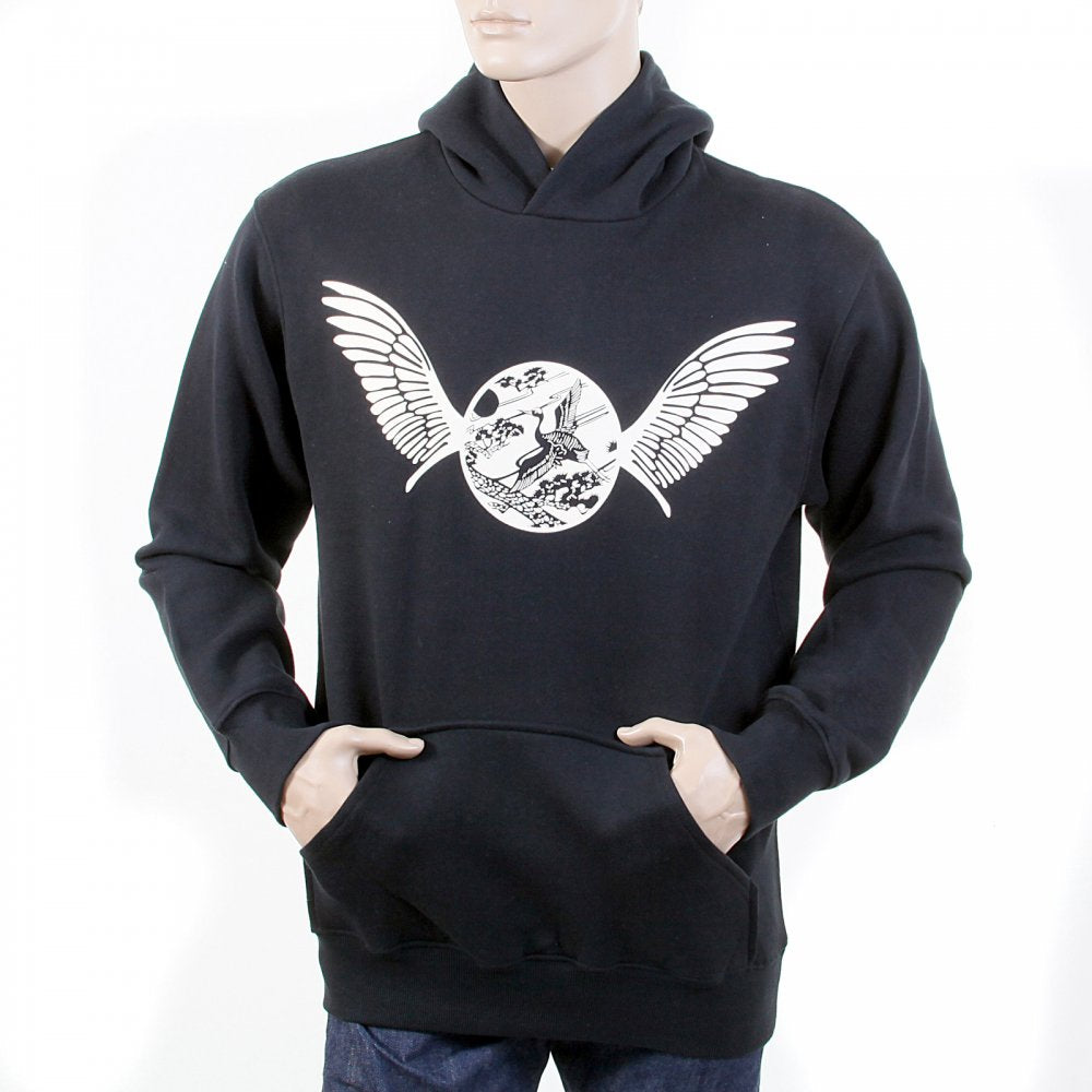 Mens Overhead Large Fitting Hooded Sweatshirt in Black