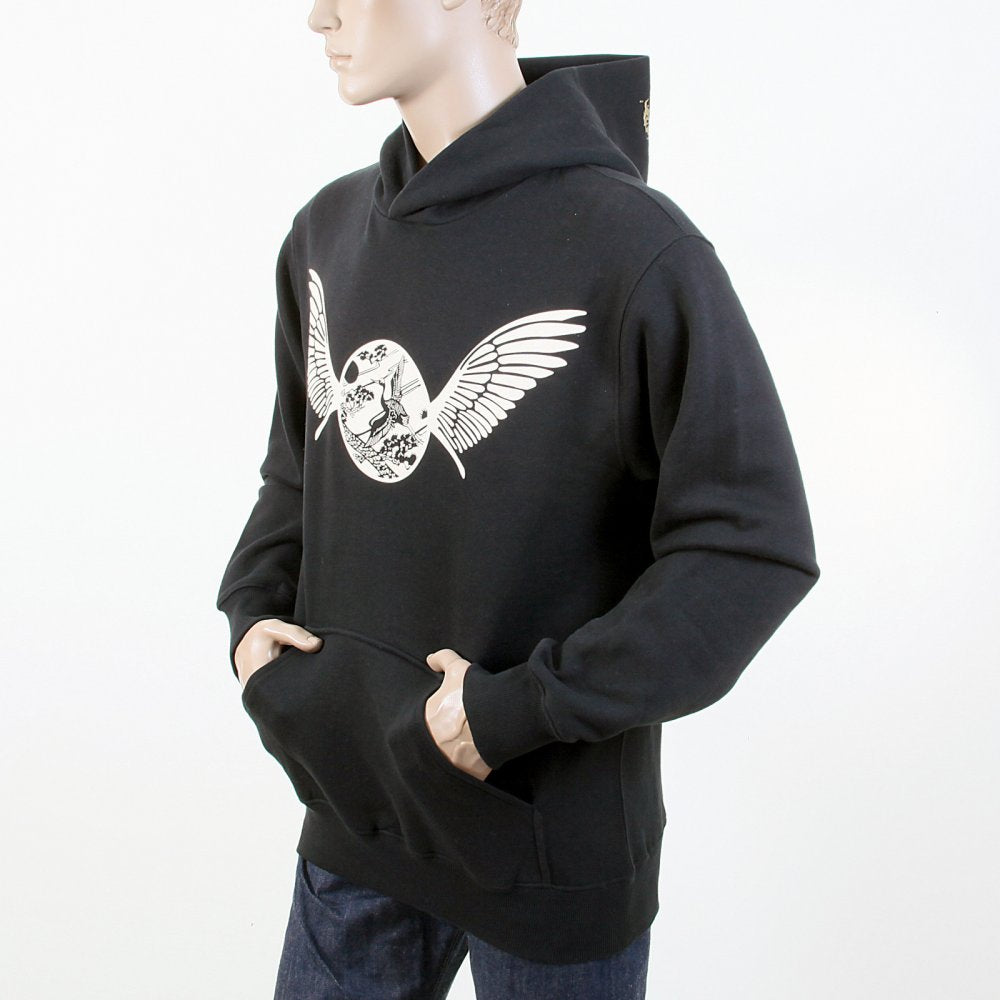 Mens Overhead Large Fitting Hooded Sweatshirt in Black