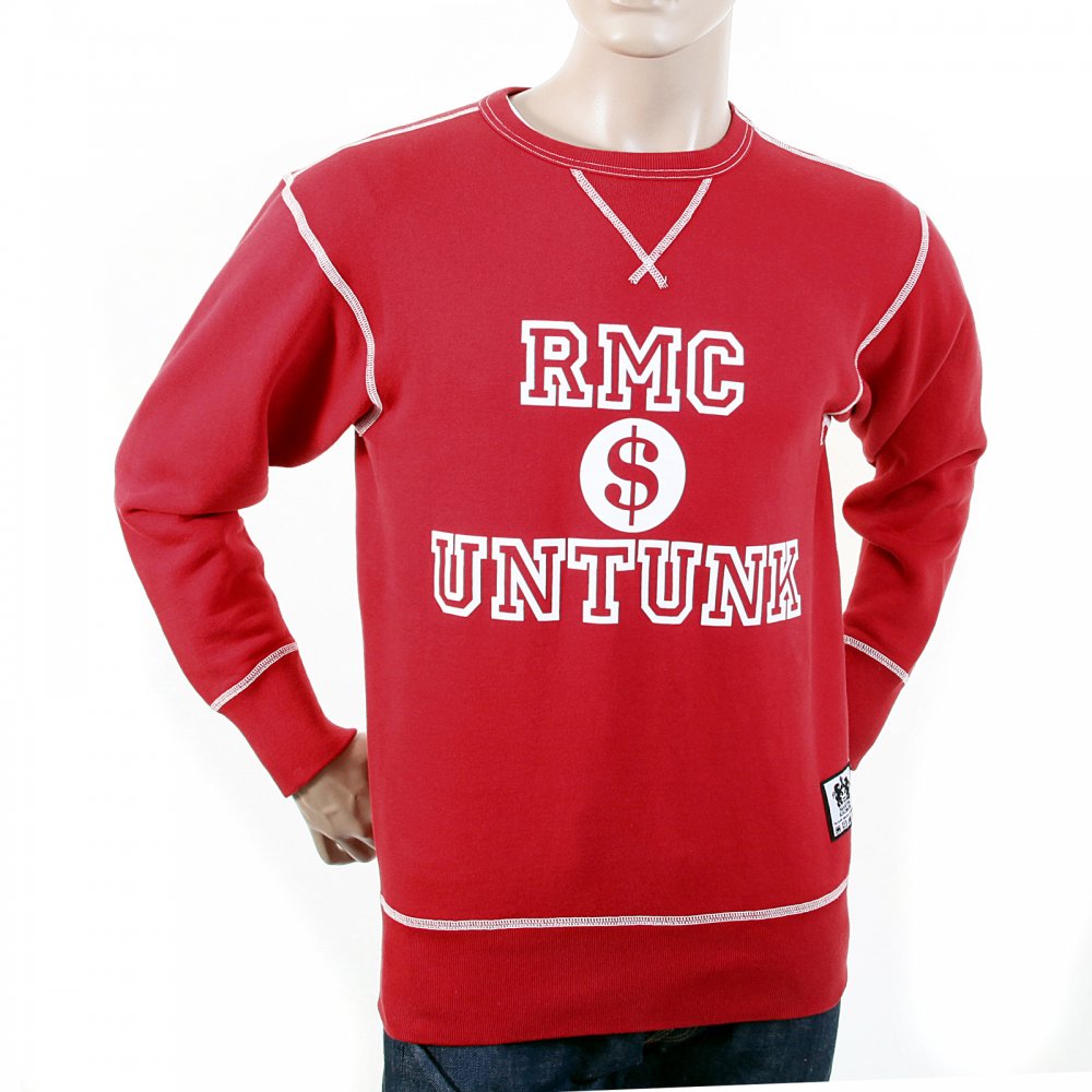 Red Untunk Crew Neck Large Fitting Sweatshirt for Men