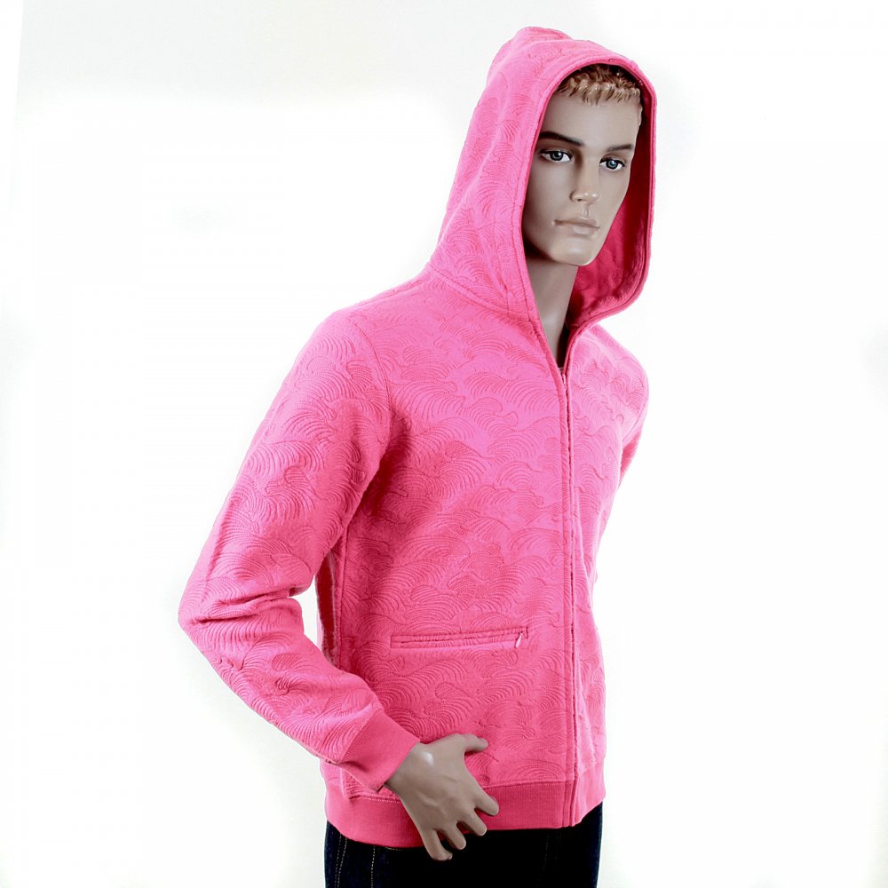Mens Pink Large Fitting Zipped Hooded Sweatshirt