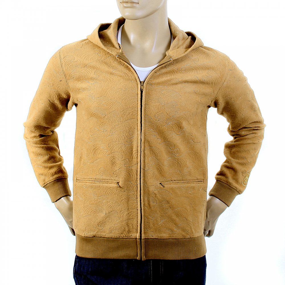 Mens Camel Wool Mix Regular Fit Zipped Front Hooded Jacket