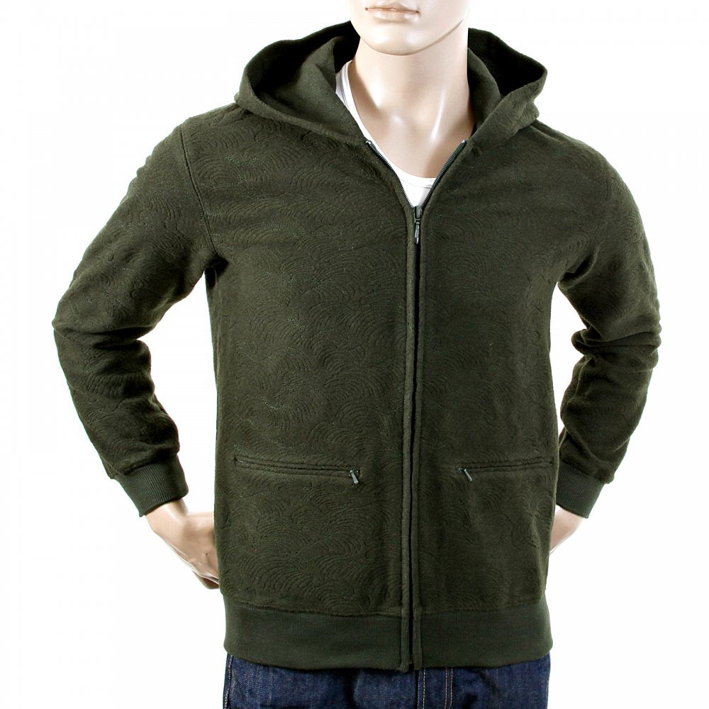 Mens Bottle Green Wool Mix Regular Fit Zipped Front Hoody Jacket