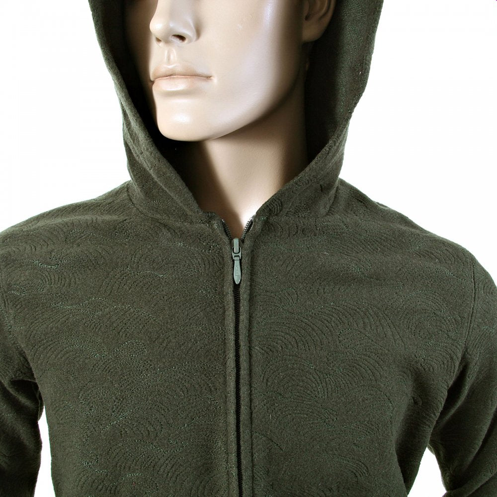 Mens Bottle Green Wool Mix Regular Fit Zipped Front Hoody Jacket