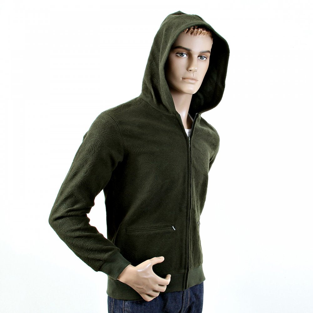 Mens Bottle Green Wool Mix Regular Fit Zipped Front Hoody Jacket