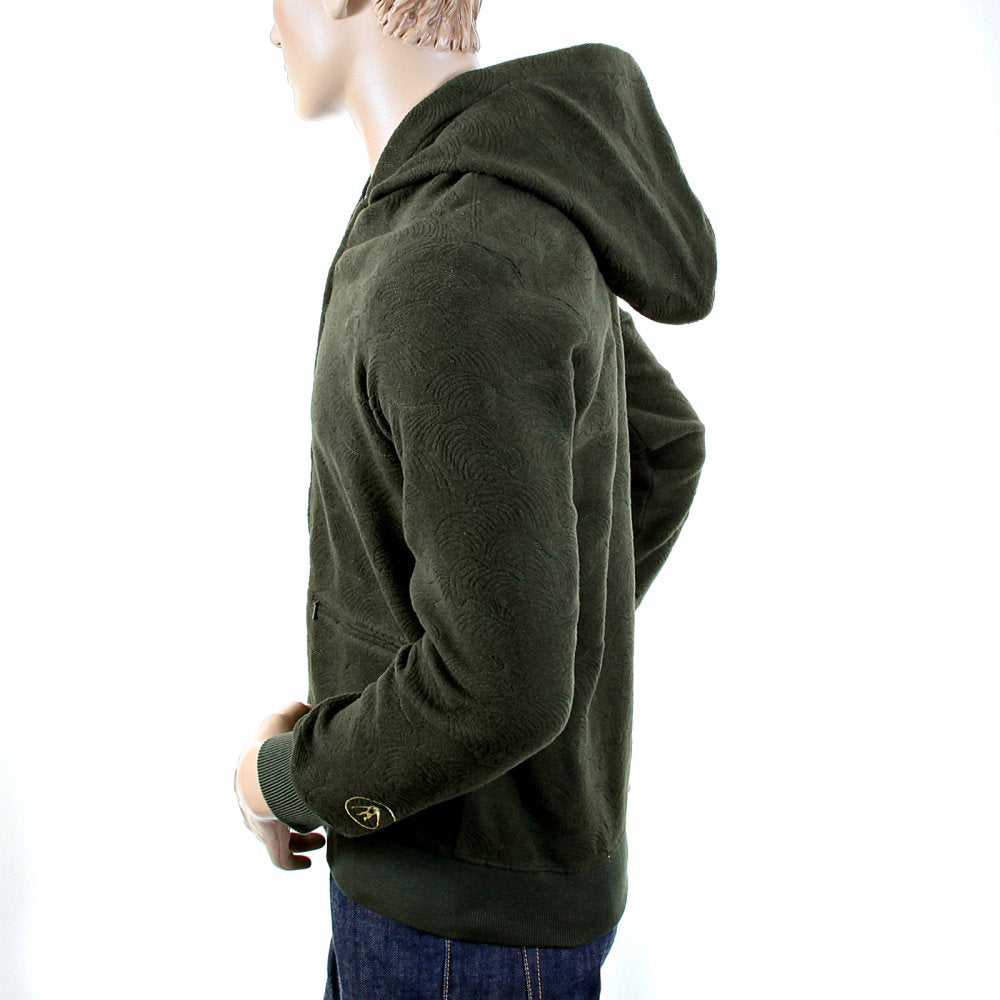 Mens Bottle Green Wool Mix Regular Fit Zipped Front Hoody Jacket