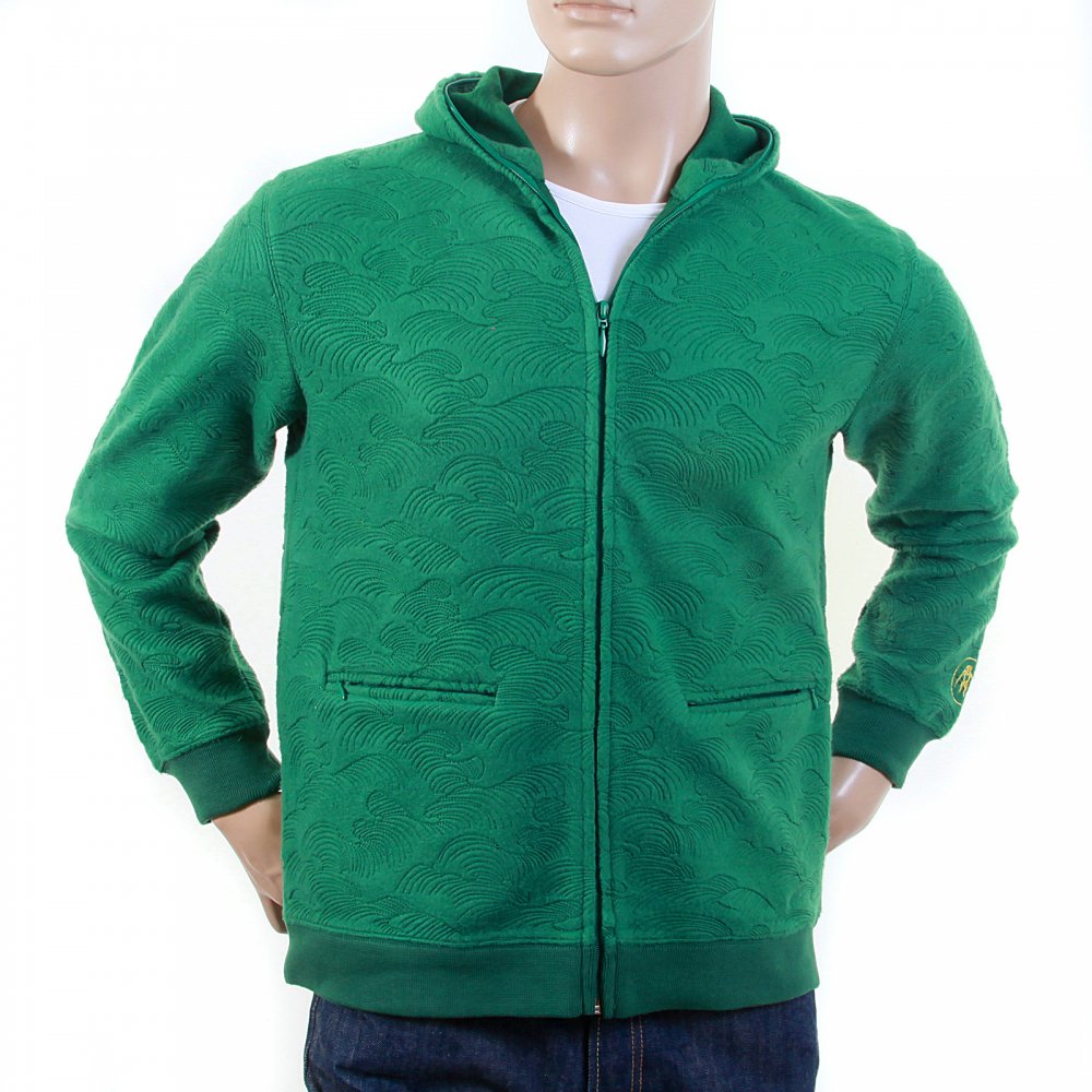 Mens Emerald Green Tsunami Wave Large Fitting Hooded Zipped Sweatshirt