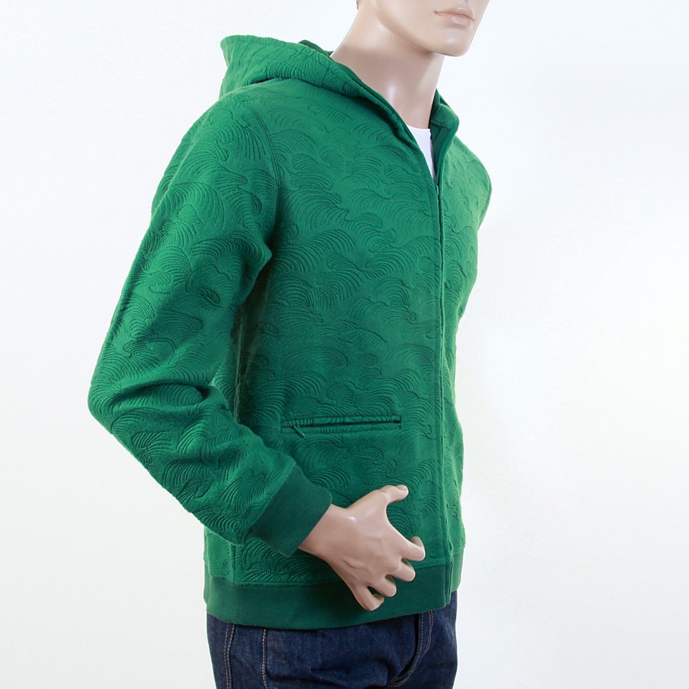 Mens Emerald Green Tsunami Wave Large Fitting Hooded Zipped Sweatshirt