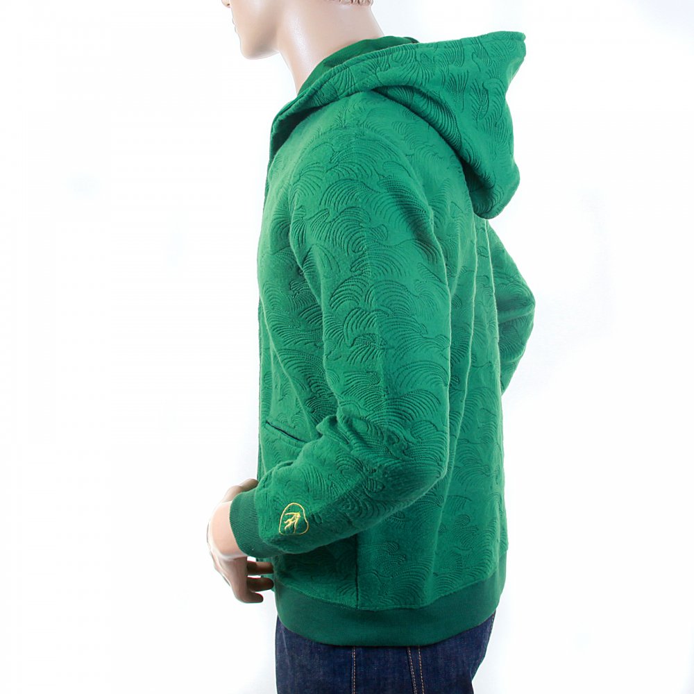 Mens Emerald Green Tsunami Wave Large Fitting Hooded Zipped Sweatshirt
