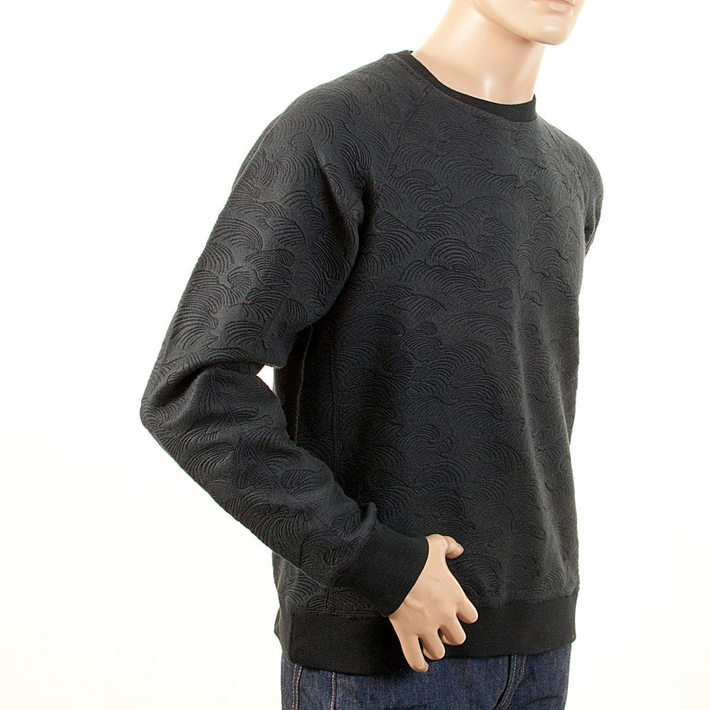 Black Large Fitting Crew Neck Sweat Shirt for Men