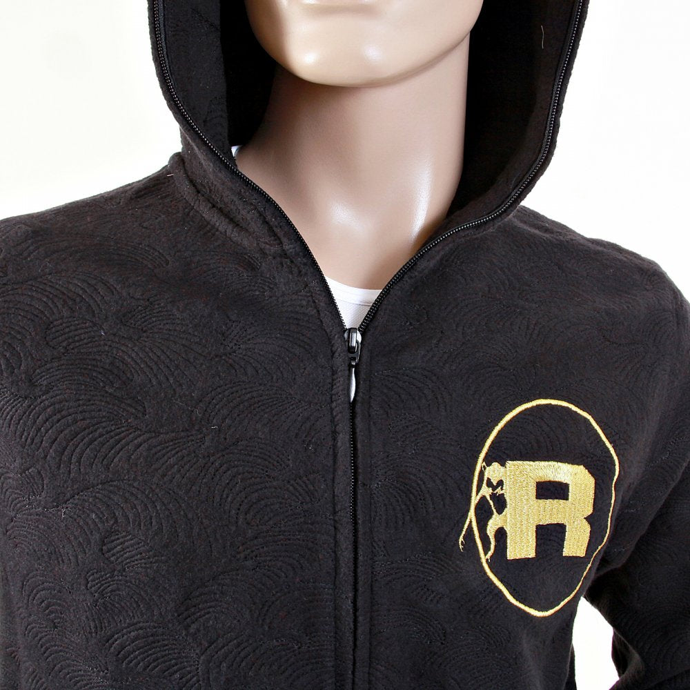 Mens Black Large Fitting Zipped Front Hoody
