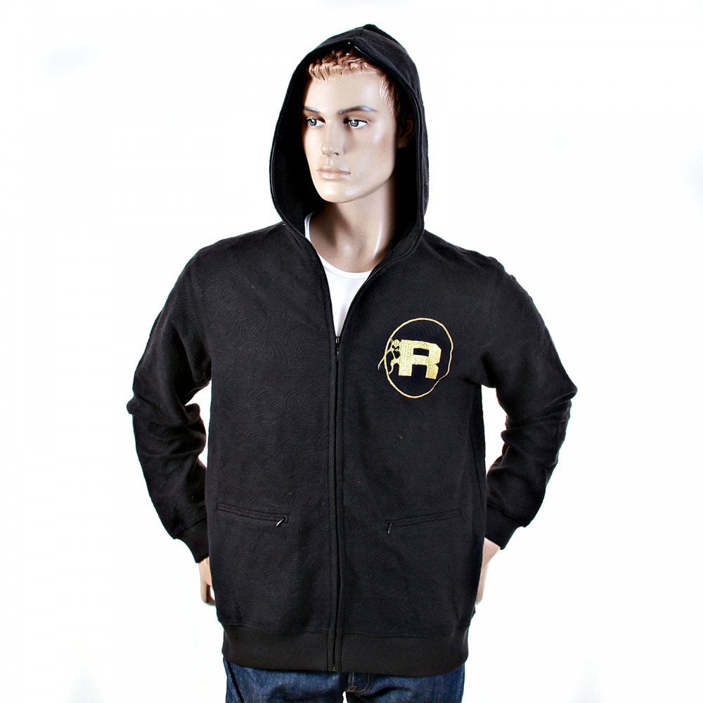 Mens Black Large Fitting Zipped Front Hoody