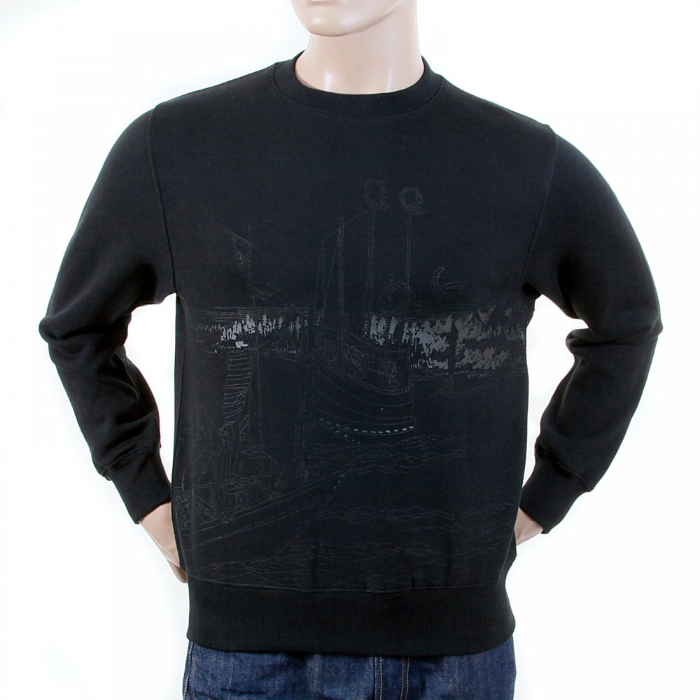 Mens Black Large Fitting Crew Neck Sweatshirt