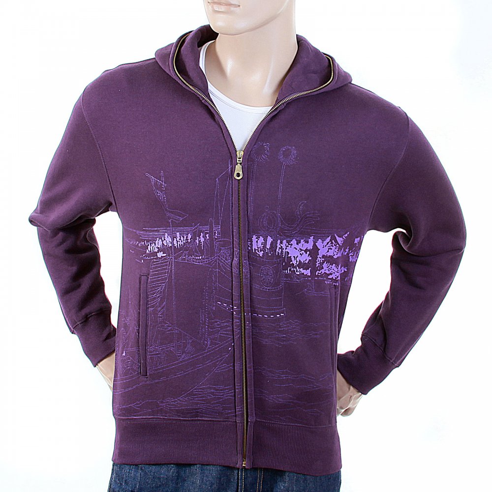 Purple Large Fitting Zipped Front Hooded Mens Sweatshirt