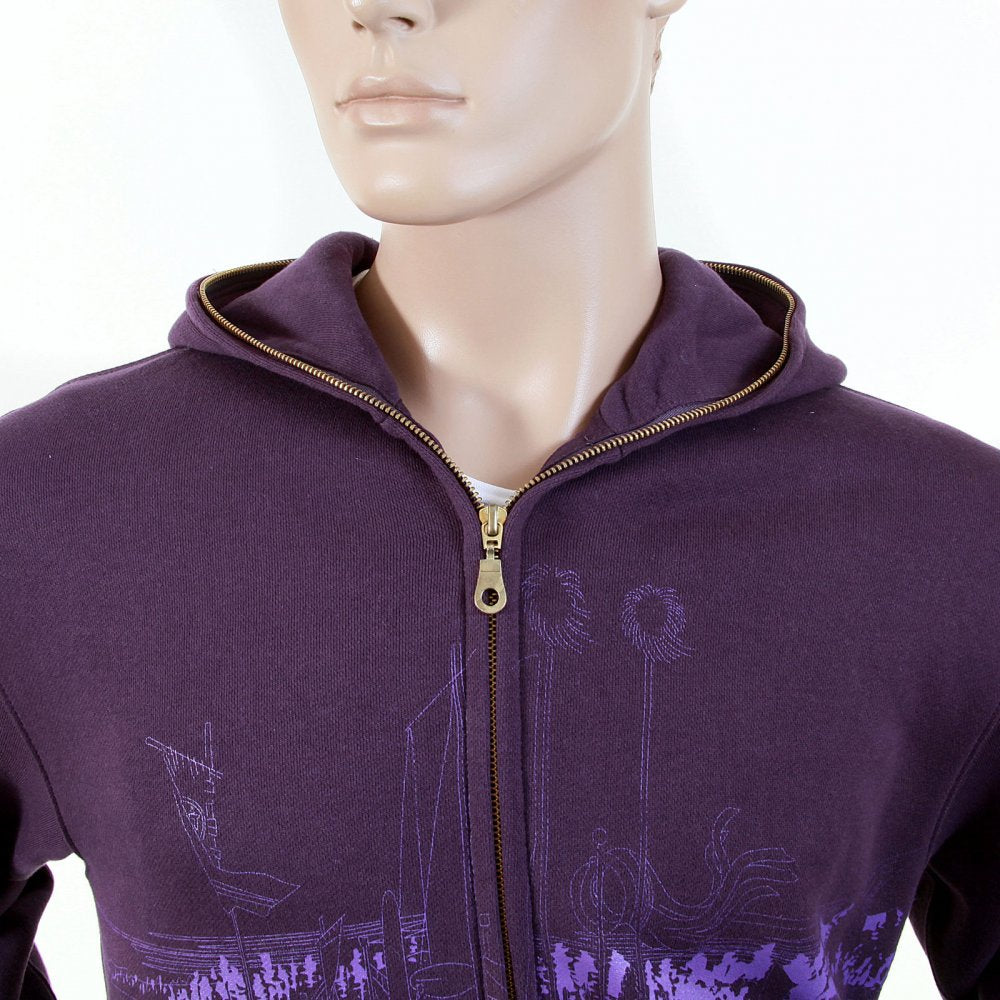 Purple Large Fitting Zipped Front Hooded Mens Sweatshirt