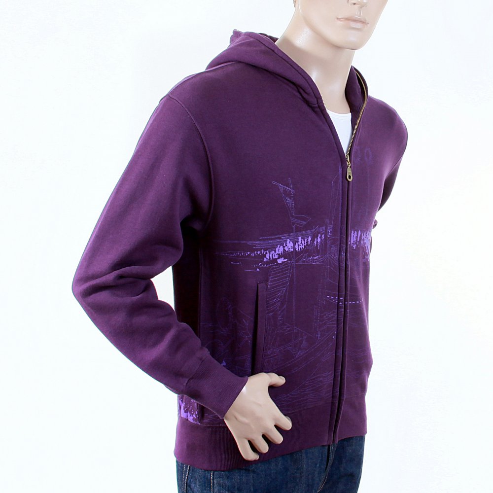 Purple Large Fitting Zipped Front Hooded Mens Sweatshirt