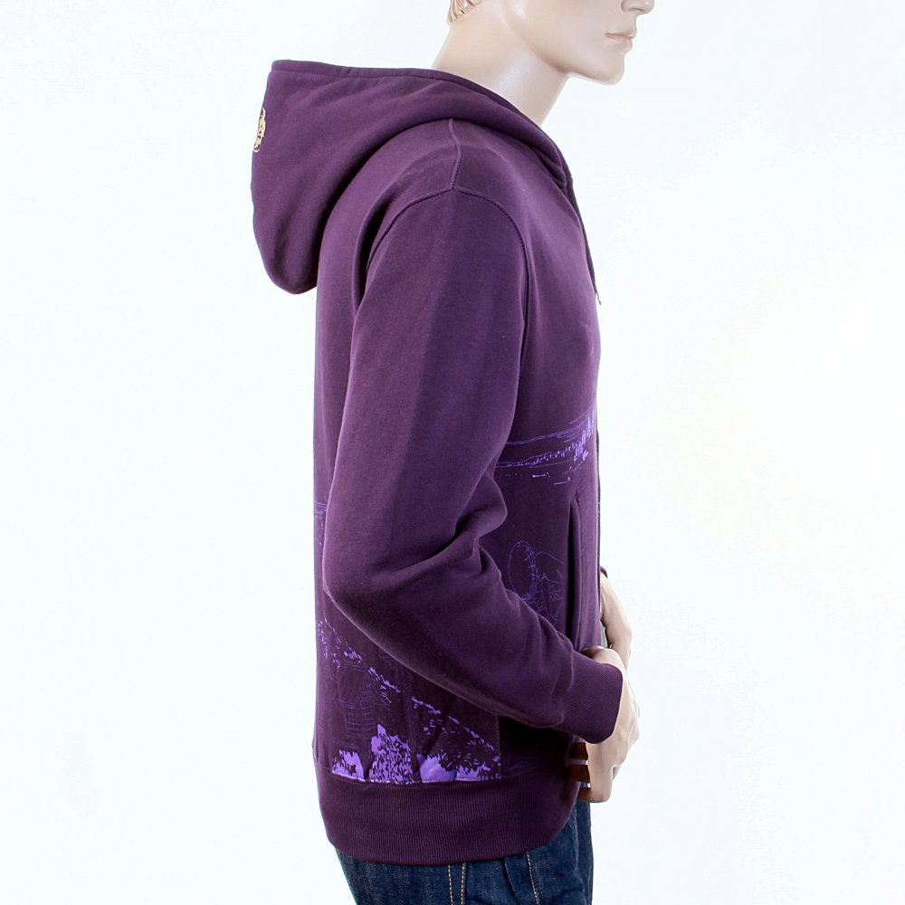 Purple Large Fitting Zipped Front Hooded Mens Sweatshirt
