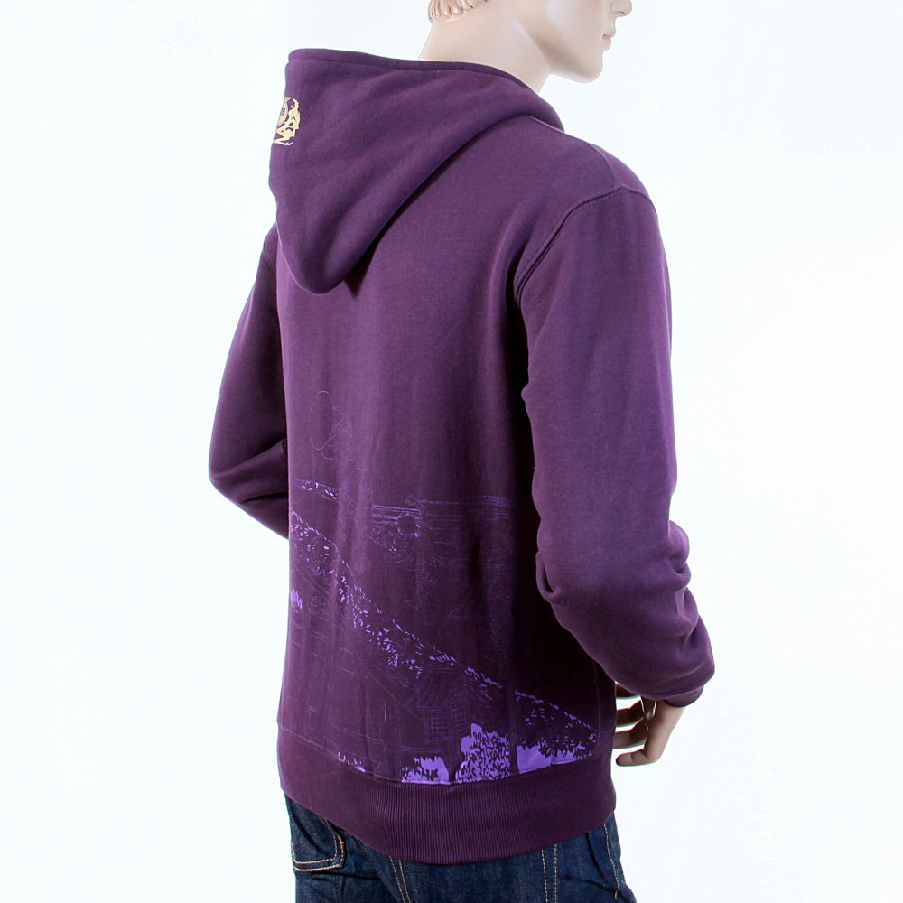 Purple Large Fitting Zipped Front Hooded Mens Sweatshirt