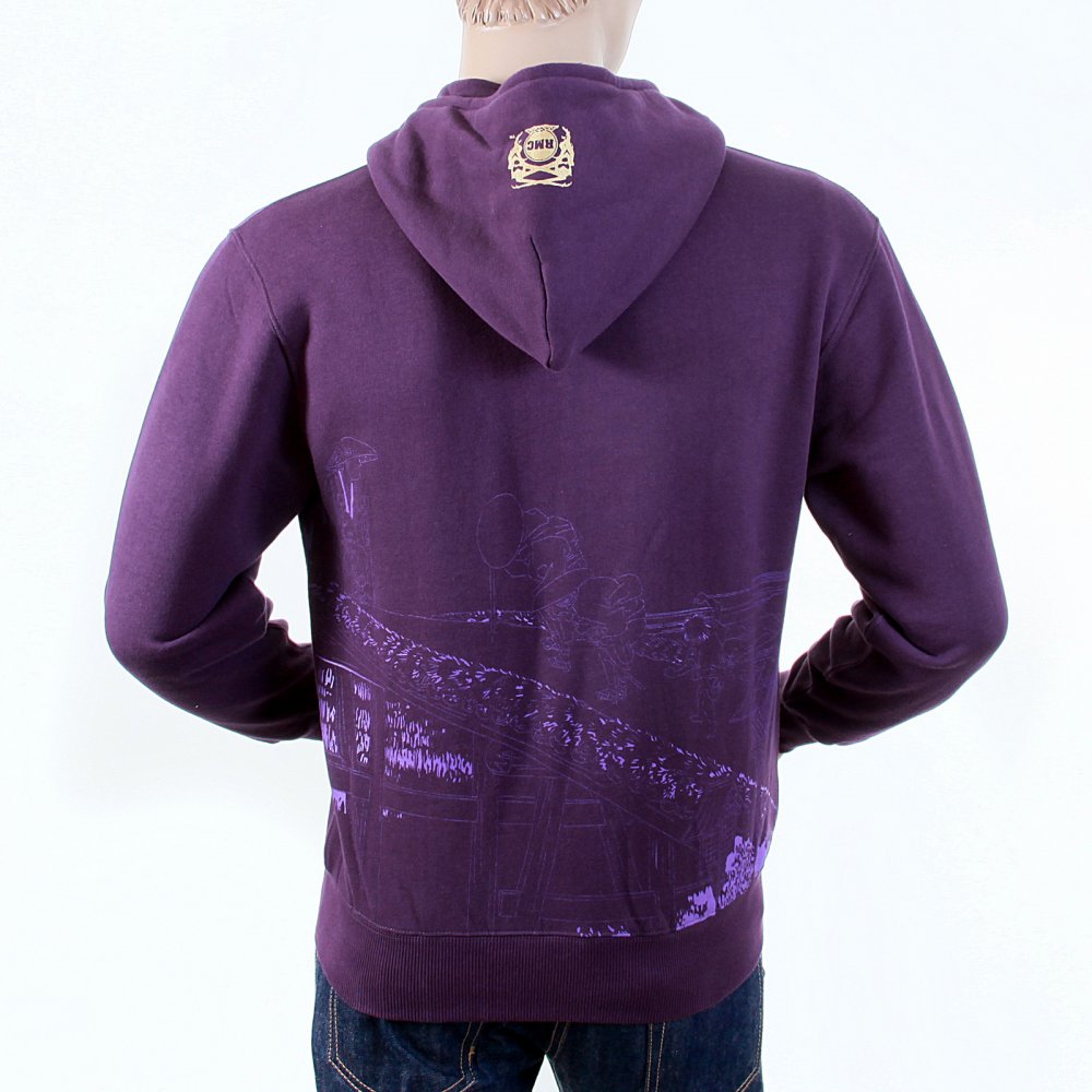 Purple Large Fitting Zipped Front Hooded Mens Sweatshirt