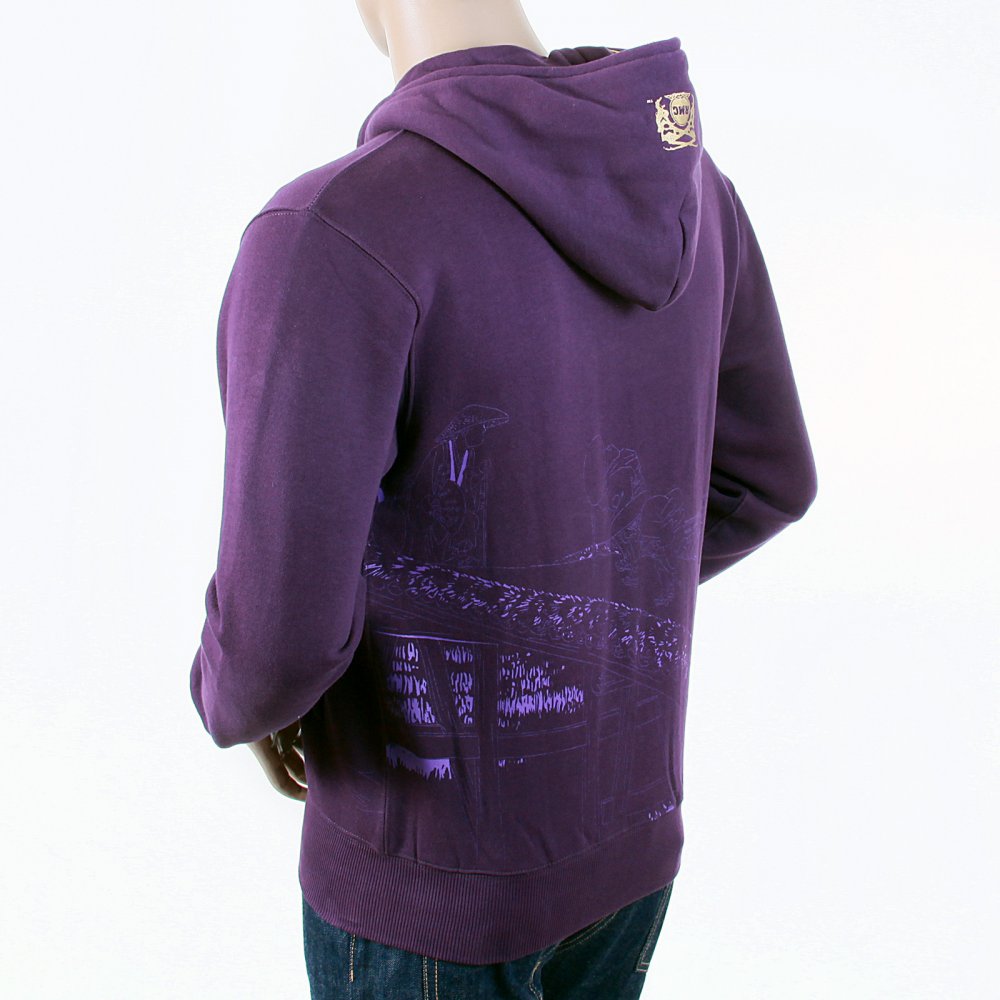 Purple Large Fitting Zipped Front Hooded Mens Sweatshirt