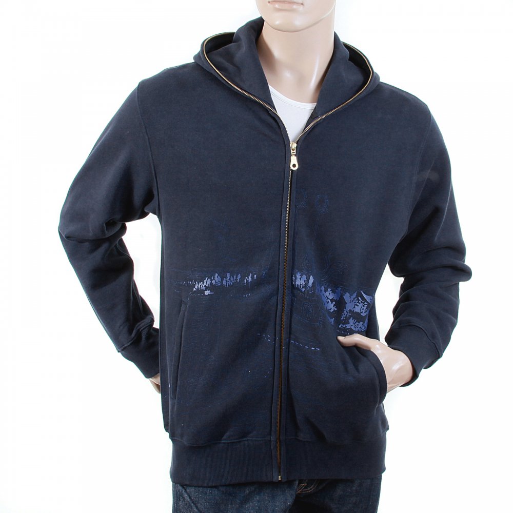 Large Fitting Zipped Front Hooded Navy Sweatshirt for Men