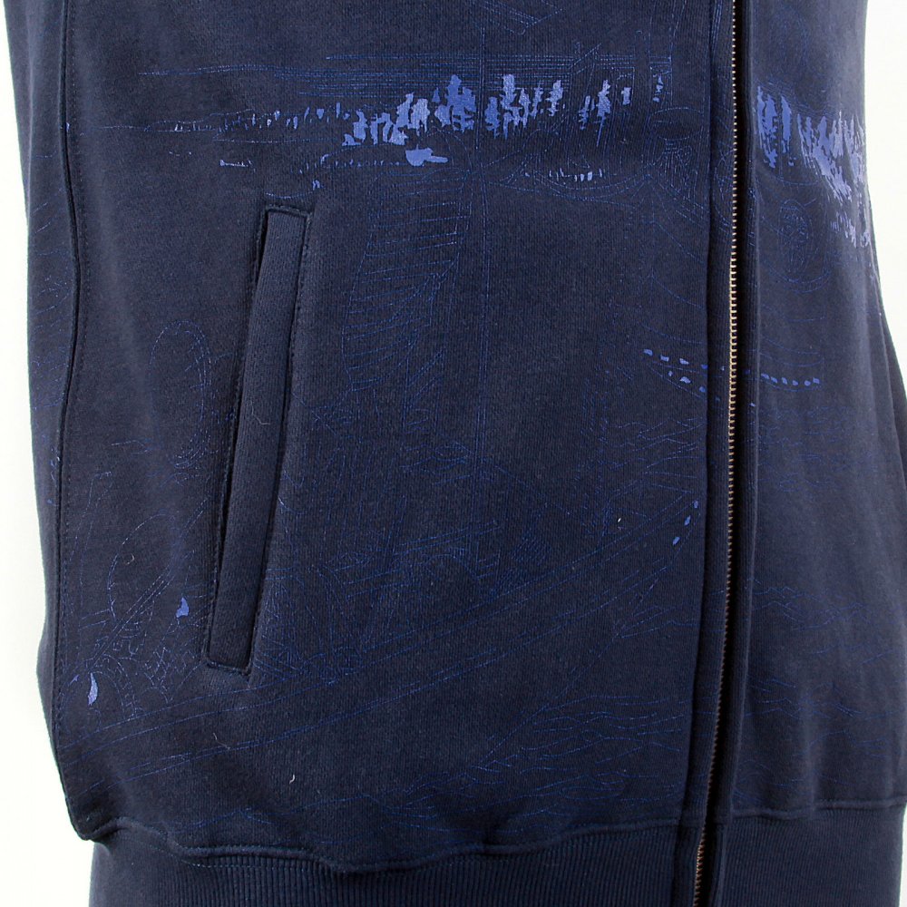 Large Fitting Zipped Front Hooded Navy Sweatshirt for Men