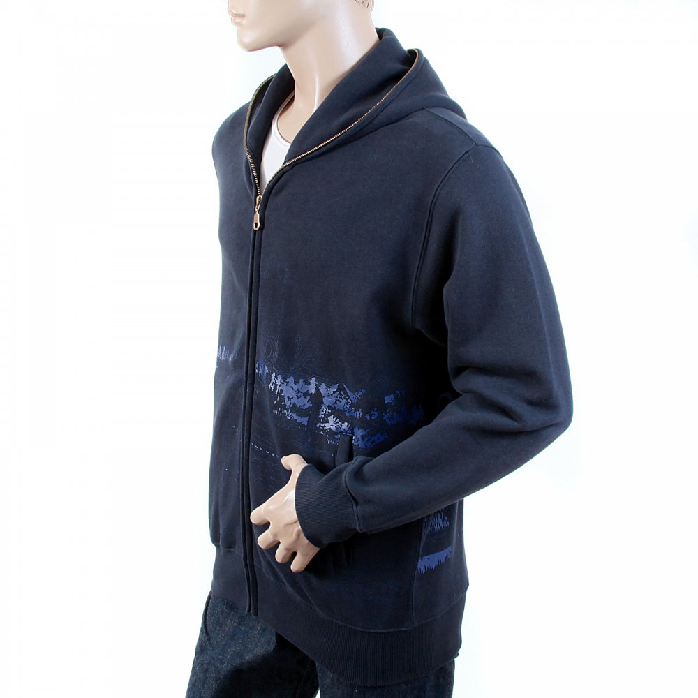 Large Fitting Zipped Front Hooded Navy Sweatshirt for Men