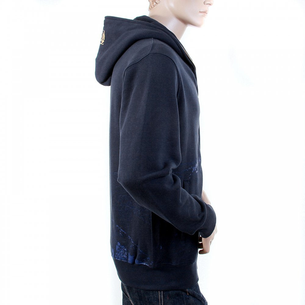Large Fitting Zipped Front Hooded Navy Sweatshirt for Men