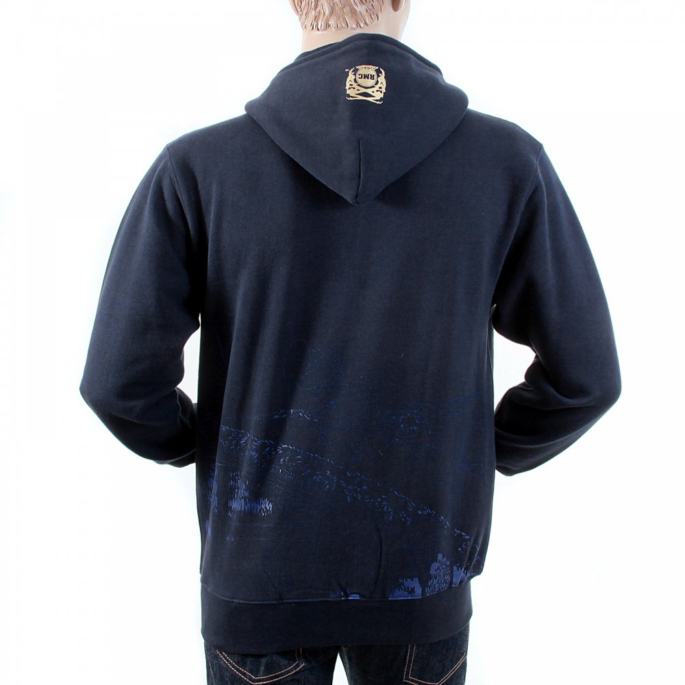 Large Fitting Zipped Front Hooded Navy Sweatshirt for Men