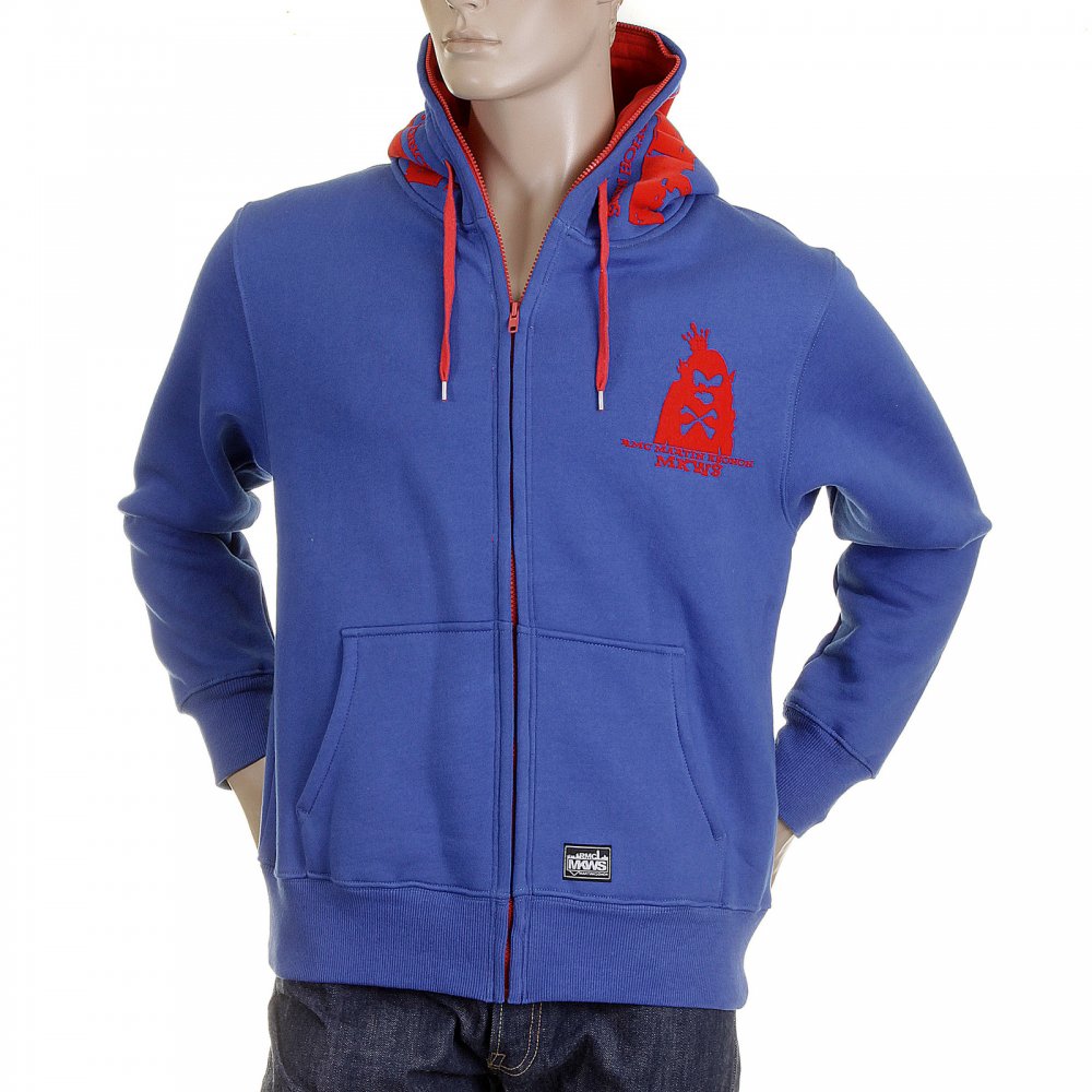 Mens Hooded Zipped Regular Fit Sweatshirt in Royal Blue