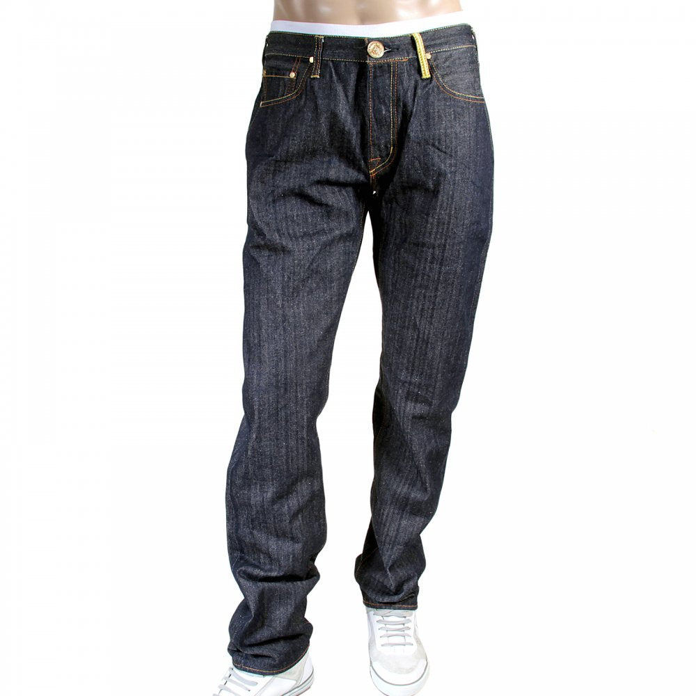 Mens Indigo Raw Japanese Selvedge Denim Jean with Embroidered Monster Rider