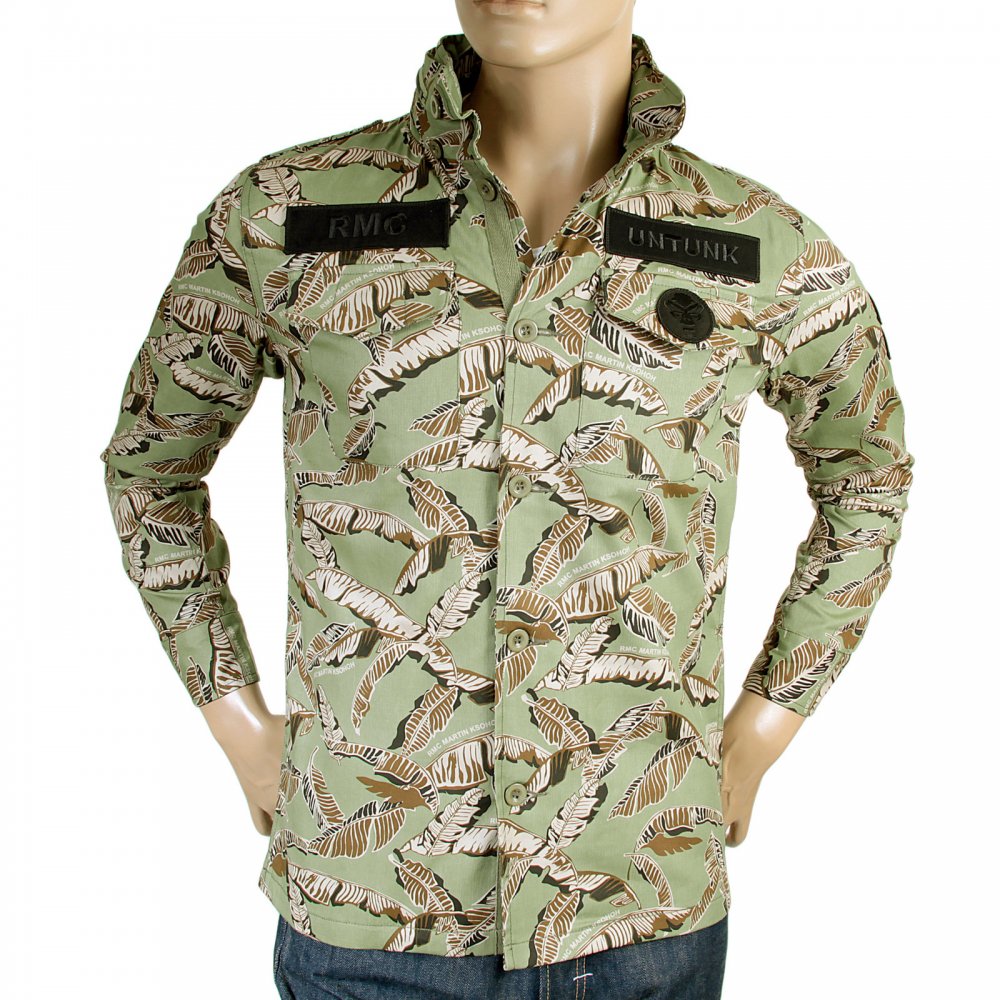 Camo Green Button up Regular Fit Hooded Cotton Field Jacket